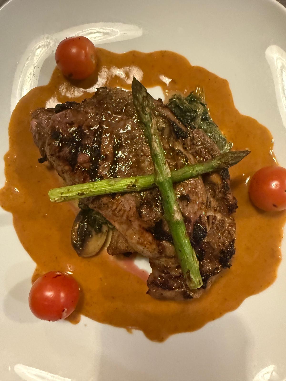 A plated steak at Moorish Lounge